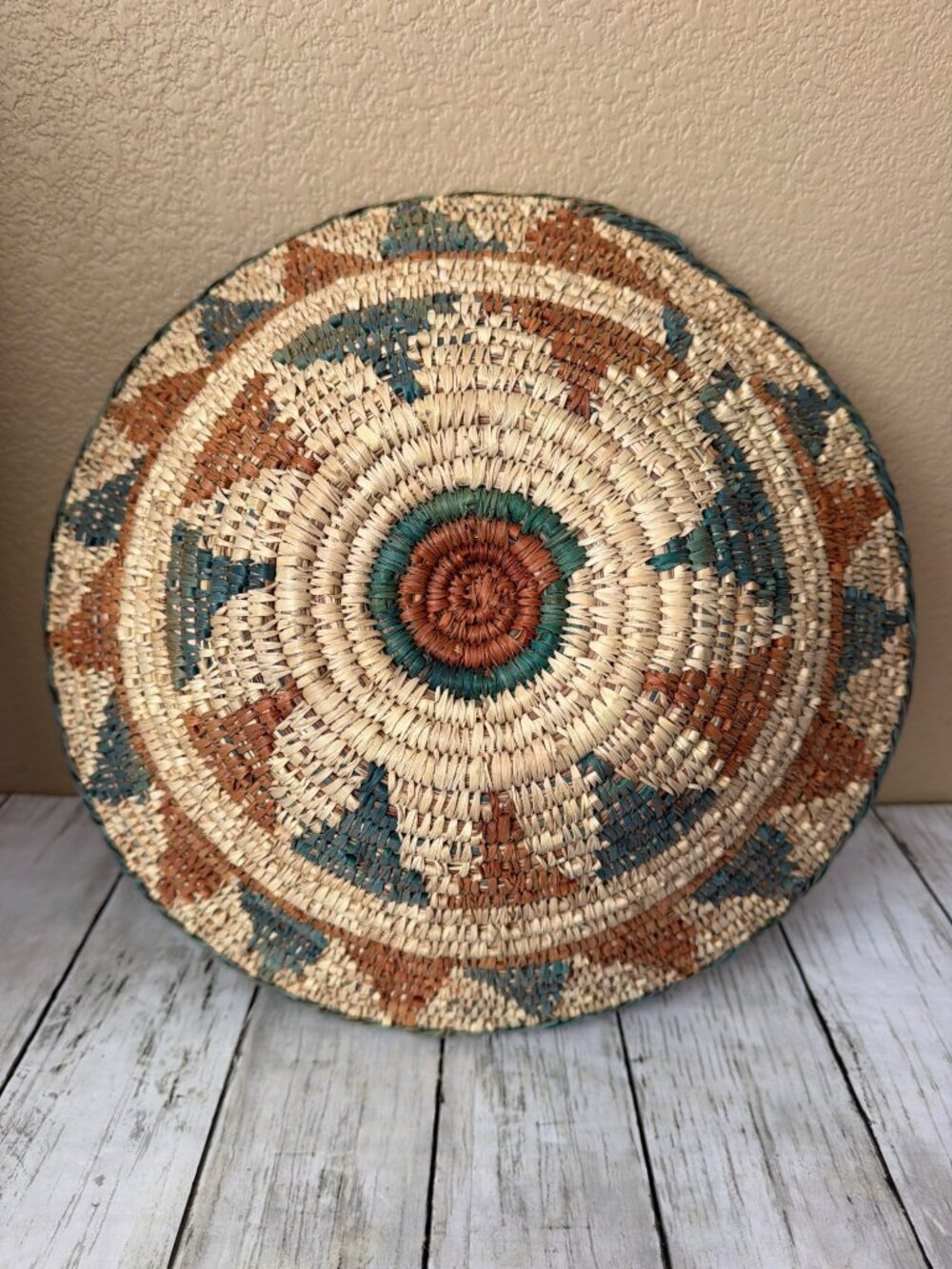 Vintage Southwestern Style Hand Woven Coiled Harvest Basket 14” Boho Cottagecore - Picture 2 of 12